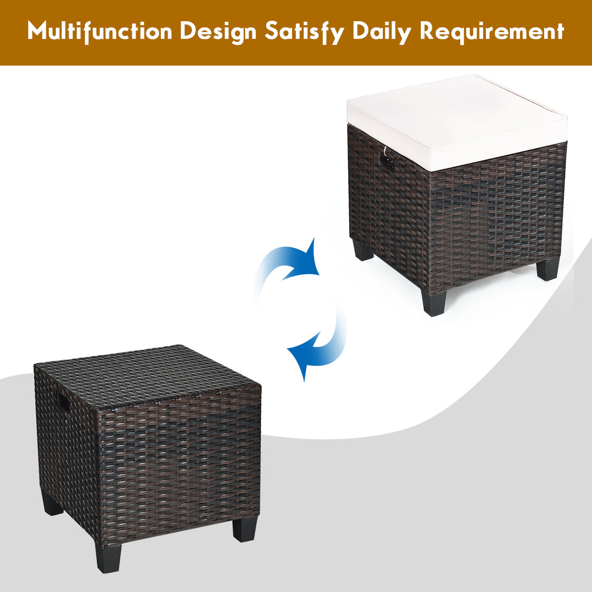Patio Rattan Ottoman Set with Removable Cushions (2-Piece)