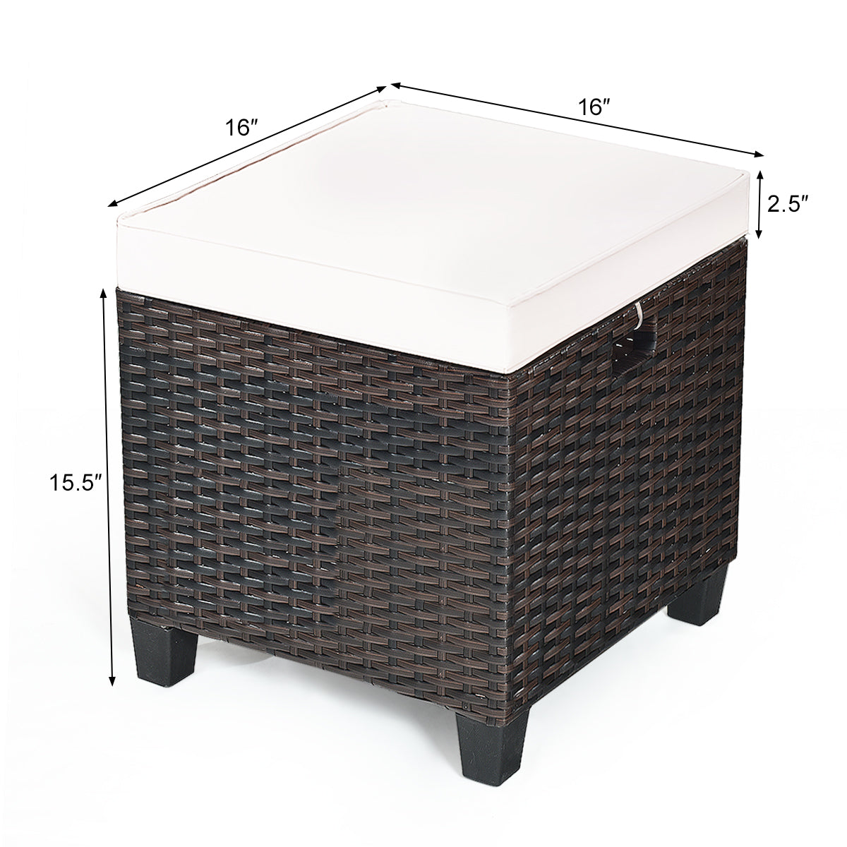 Patio Rattan Ottoman Set with Removable Cushions (2-Piece)