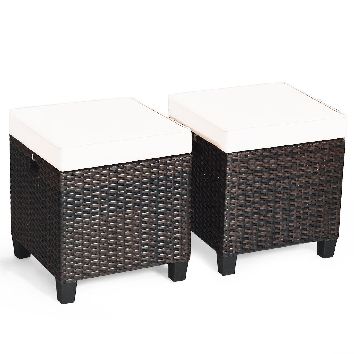 Patio Rattan Ottoman Set with Removable Cushions (2-Piece)