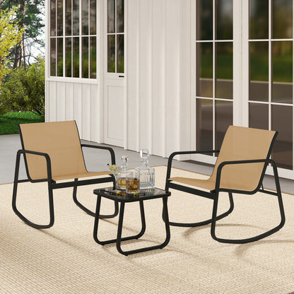 Rocking Bistro Set with Glass Table - 2 Chairs & Side Table