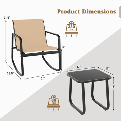 Rocking Bistro Set with Glass Table - 2 Chairs & Side Table