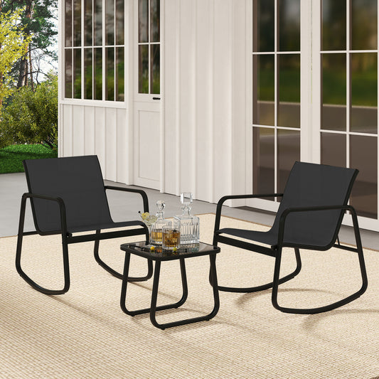 Rocking Bistro Set with Glass Table - 2 Chairs & Side Table