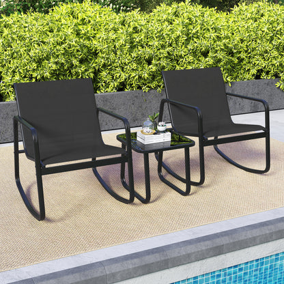 Rocking Bistro Set with Glass Table - 2 Chairs & Side Table