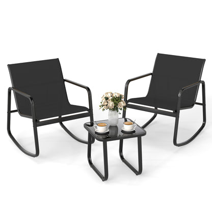 Rocking Bistro Set with Glass Table - 2 Chairs & Side Table