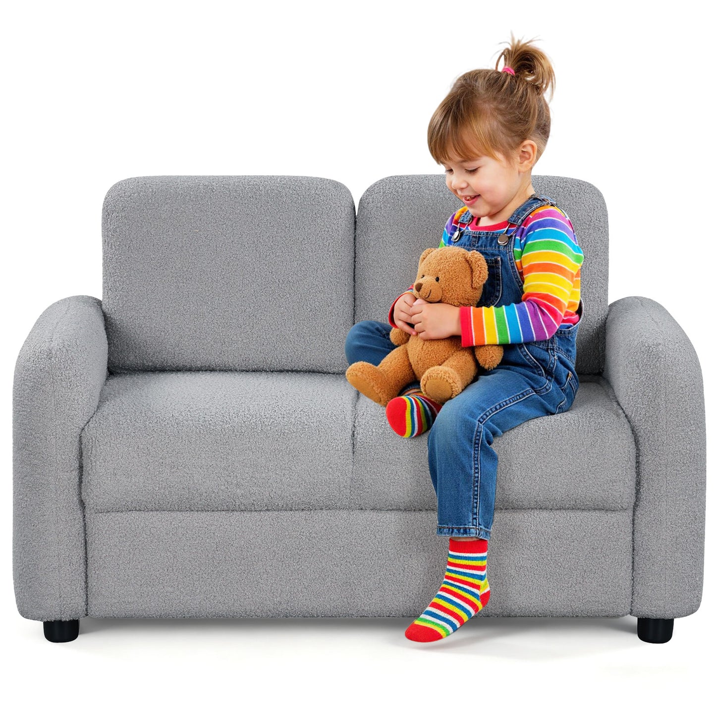 2-Seat Kids Sofa with Teddy Fleece Upholstery