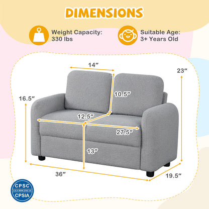2-Seat Kids Sofa with Teddy Fleece Upholstery