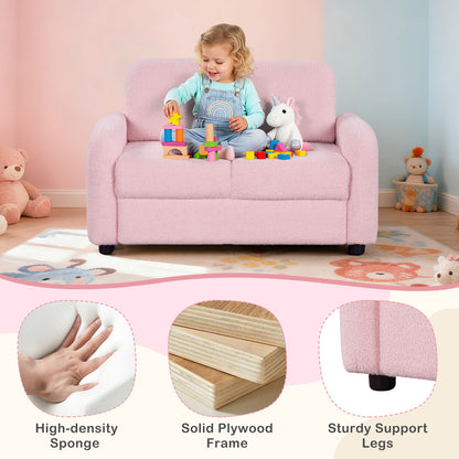 2-Seat Kids Sofa with Teddy Fleece Upholstery