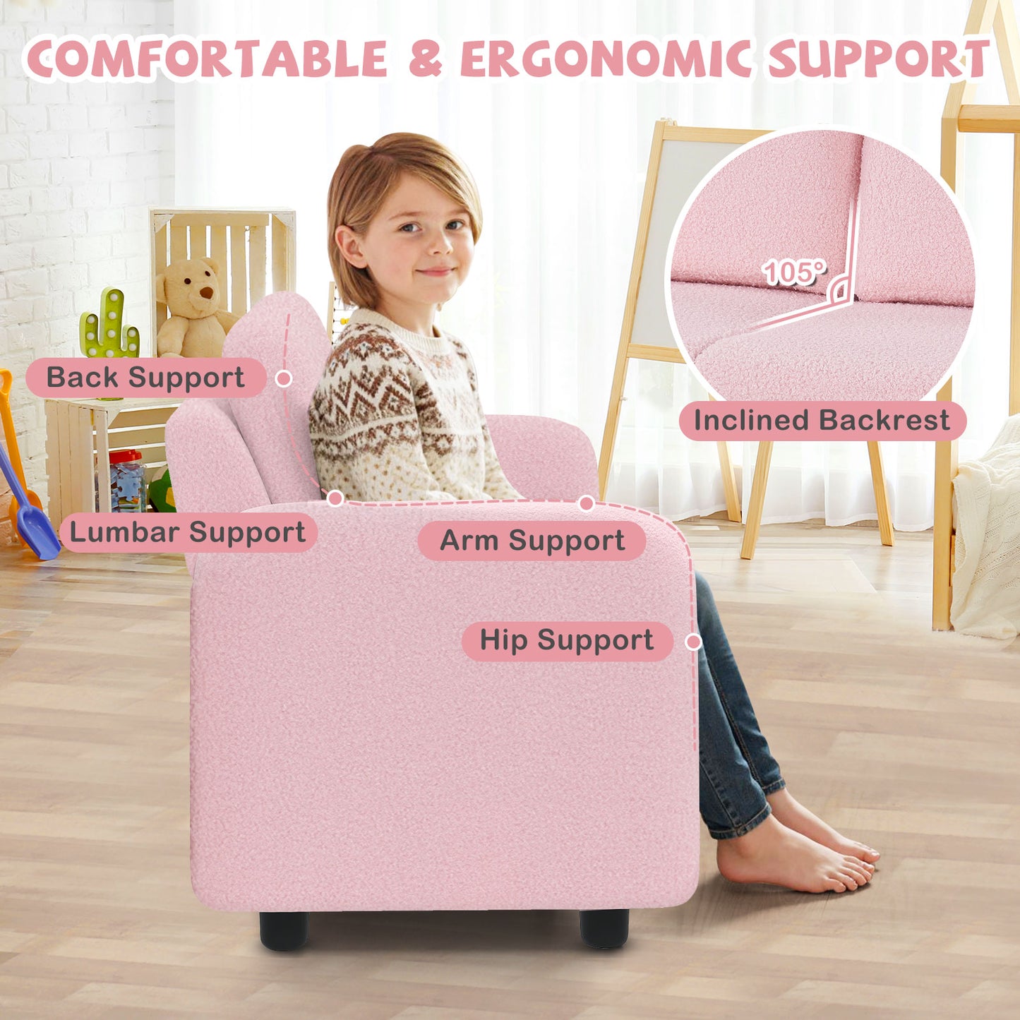 2-Seat Kids Sofa with Teddy Fleece Upholstery