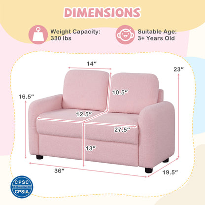 2-Seat Kids Sofa with Teddy Fleece Upholstery