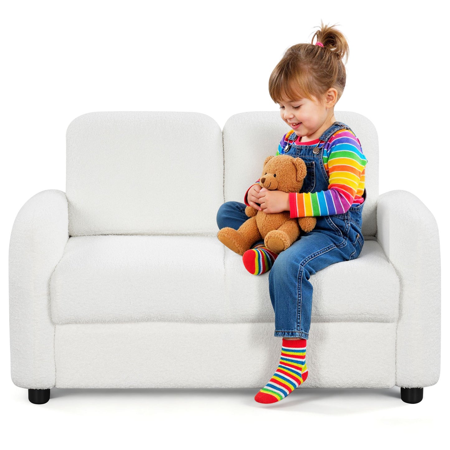 2-Seat Kids Sofa with Teddy Fleece Upholstery
