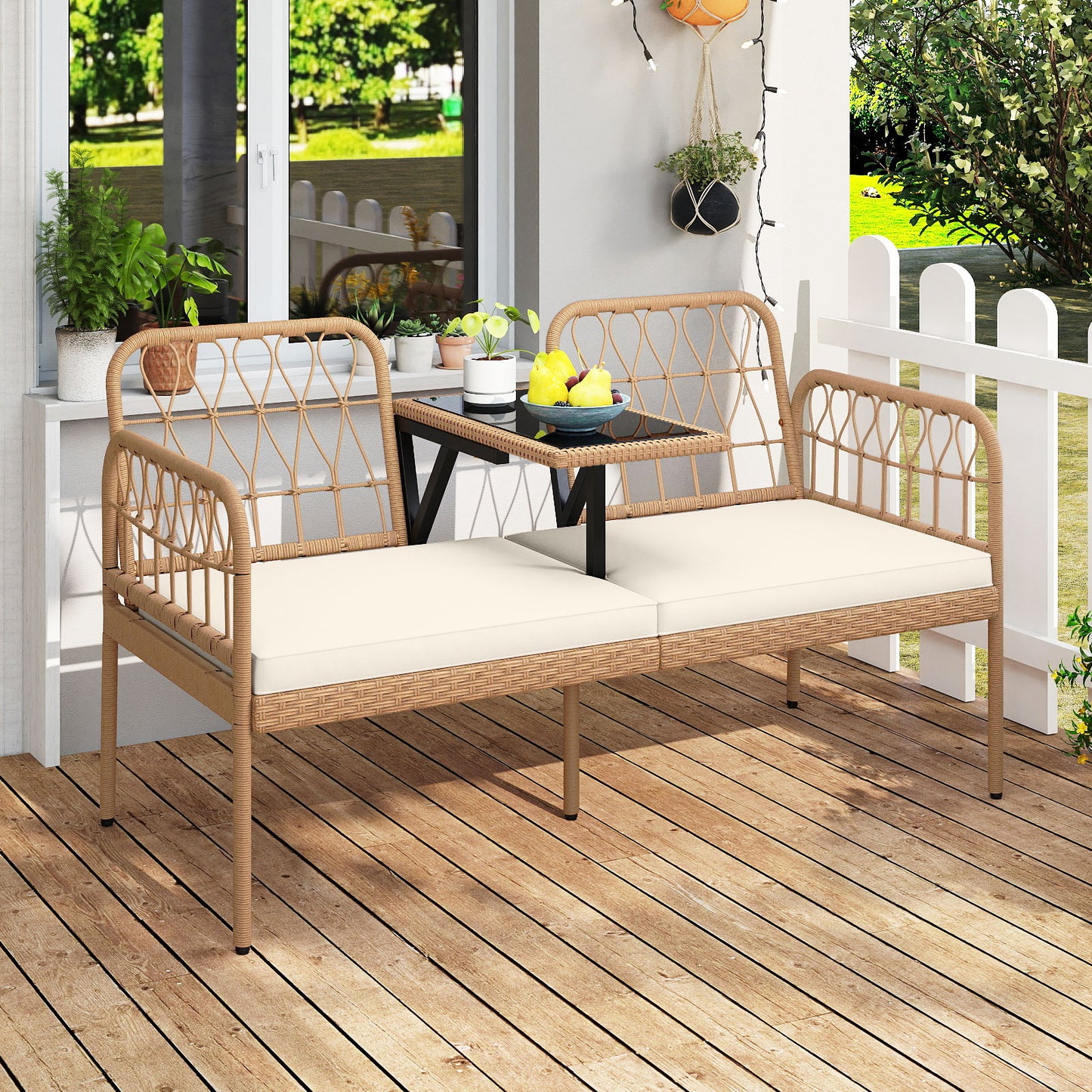 2-Seat Outdoor Loveseat with Built-In Coffee Table