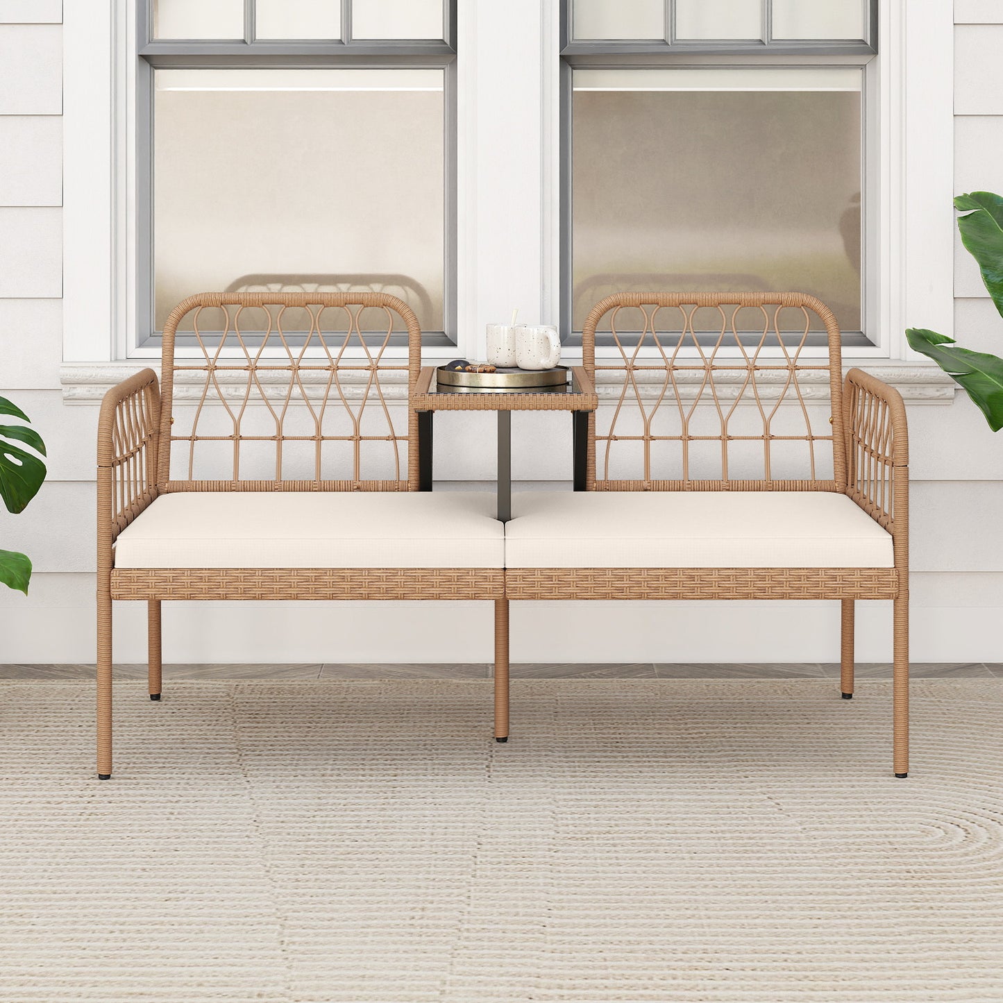 2-Seat Outdoor Loveseat with Built-In Coffee Table
