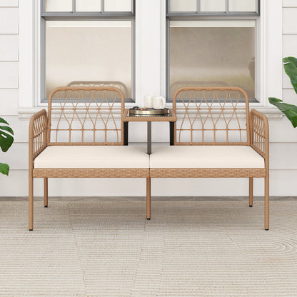 2-Seat Outdoor Loveseat with Built-In Coffee Table