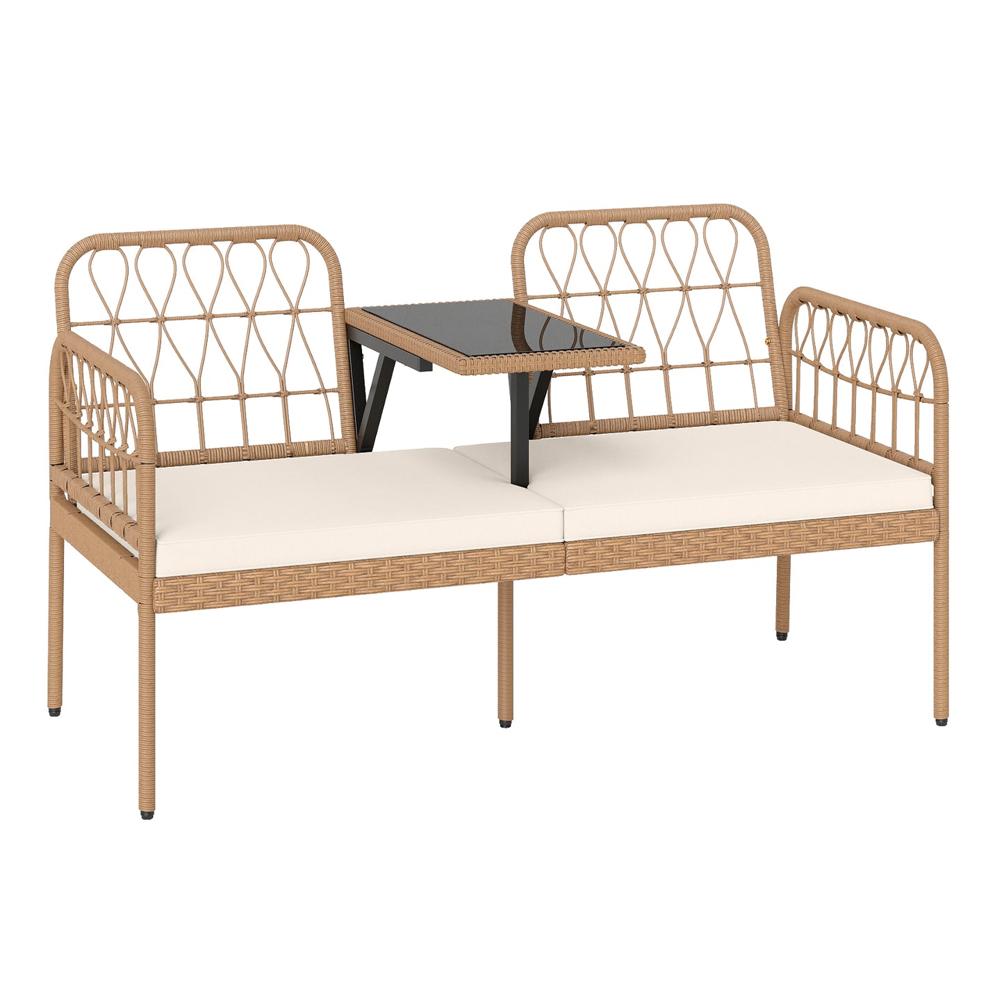 2-Seat Outdoor Loveseat with Built-In Coffee Table