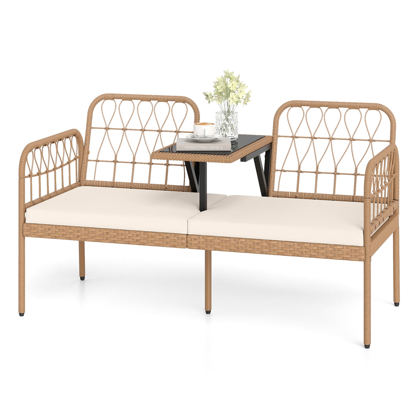 2-Seat Outdoor Loveseat with Built-In Coffee Table