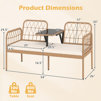 2-Seat Outdoor Loveseat with Built-In Coffee Table