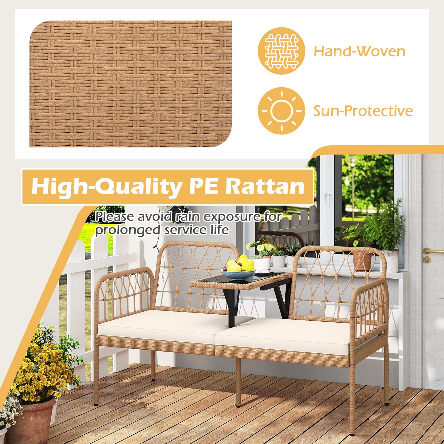 2-Seat Outdoor Loveseat with Built-In Coffee Table