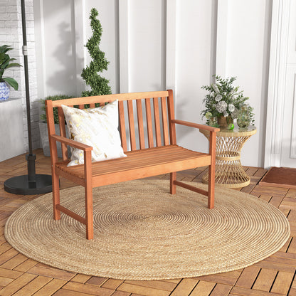 2-Seat Eucalyptus Wood Patio Bench with Armrests