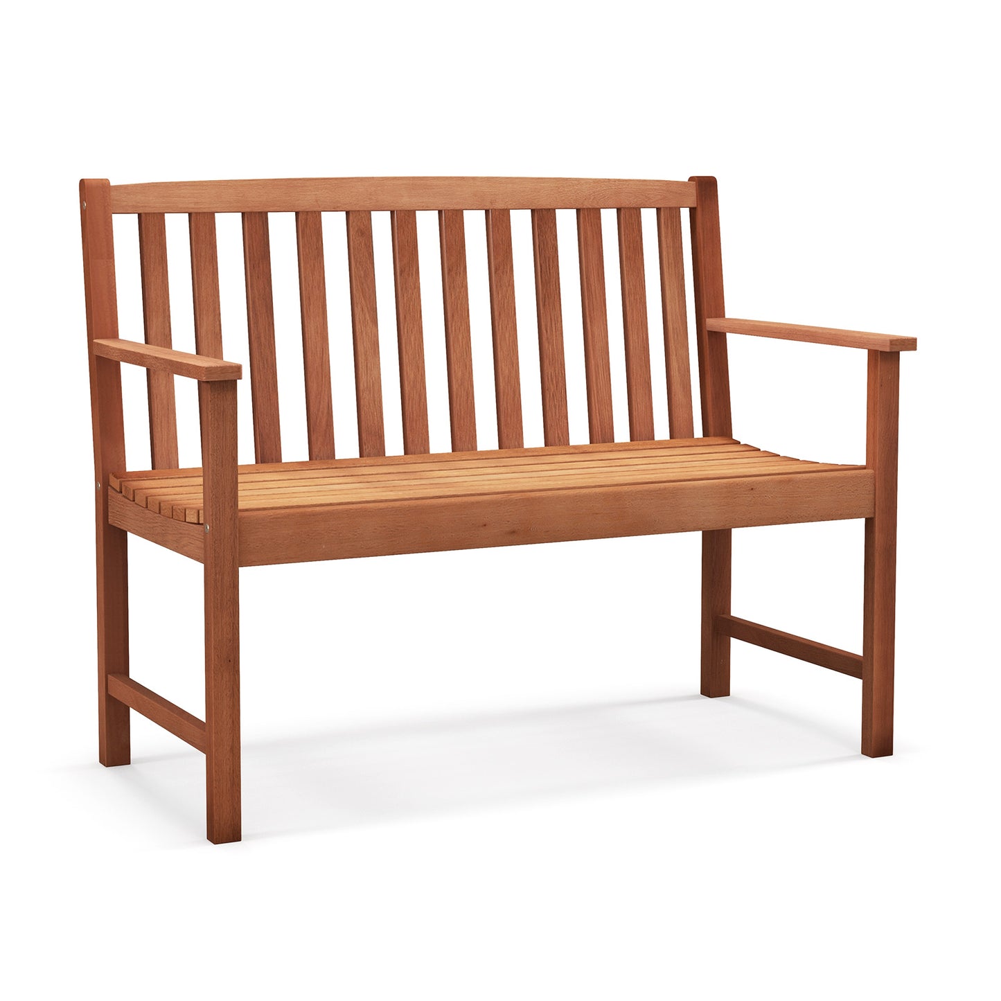2-Seat Eucalyptus Wood Patio Bench with Armrests