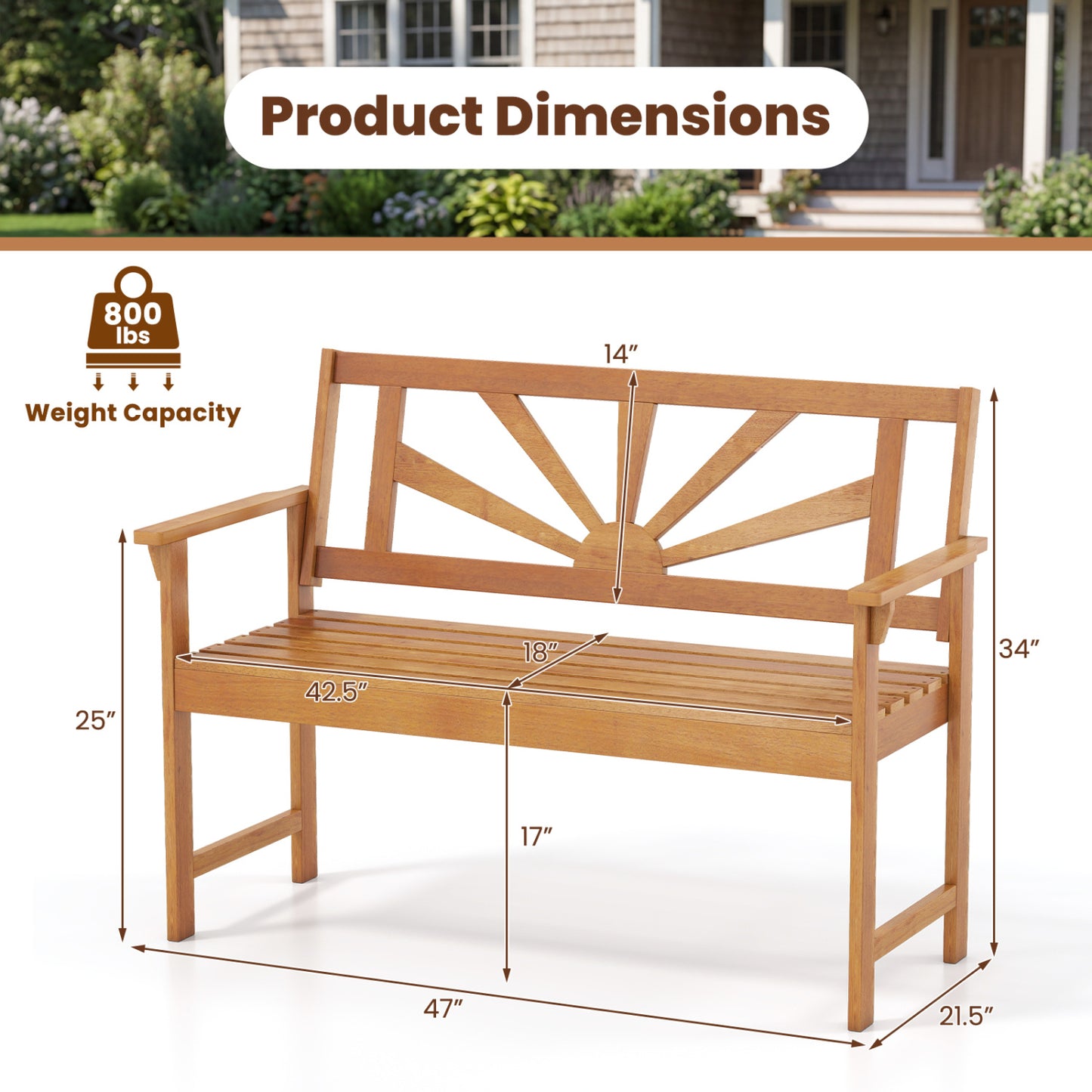 2-Seater Acacia Wood Loveseat Bench with Backrest