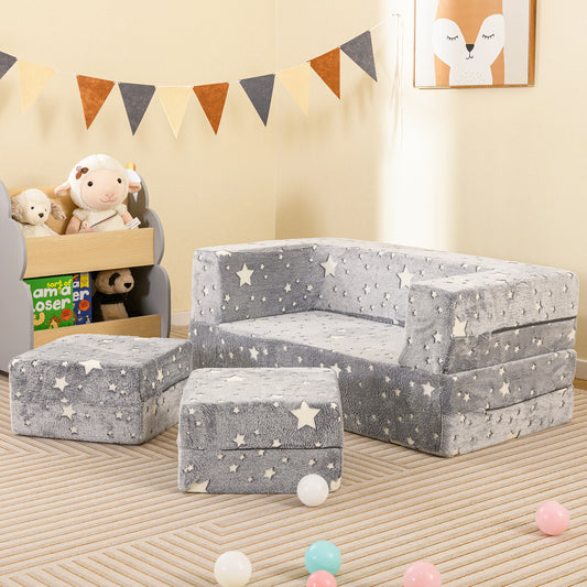 Kids Play Couch 2-Seater with Washable Flannel Cover