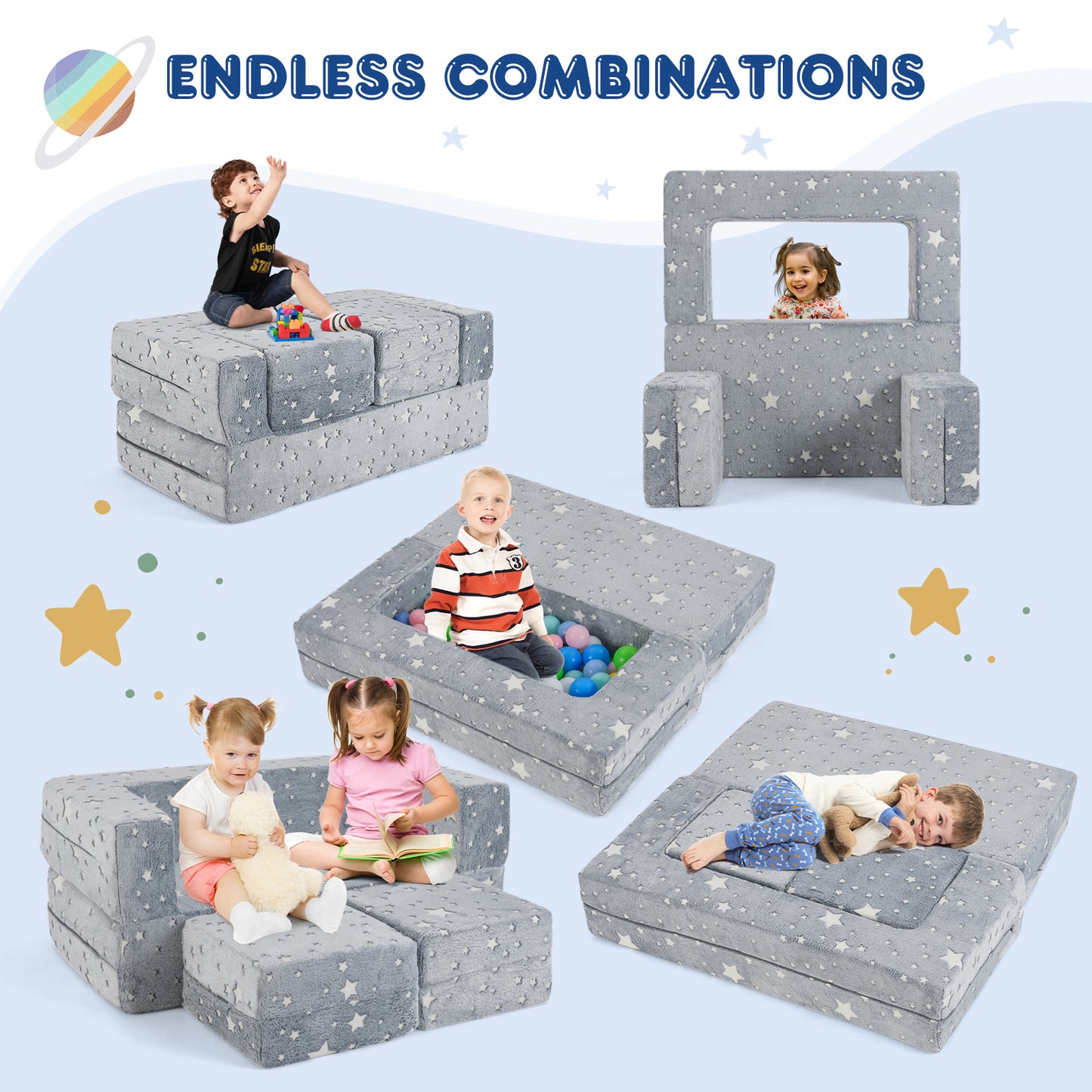 Kids Play Couch 2-Seater with Washable Flannel Cover