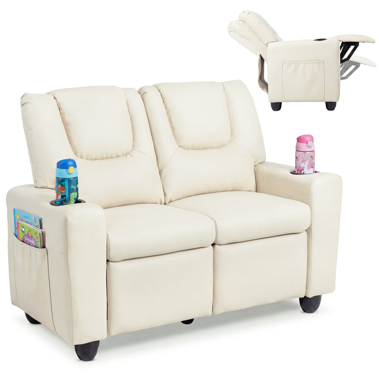 Kids Double Recliner Sofa with Cup Holders - 2 Seater