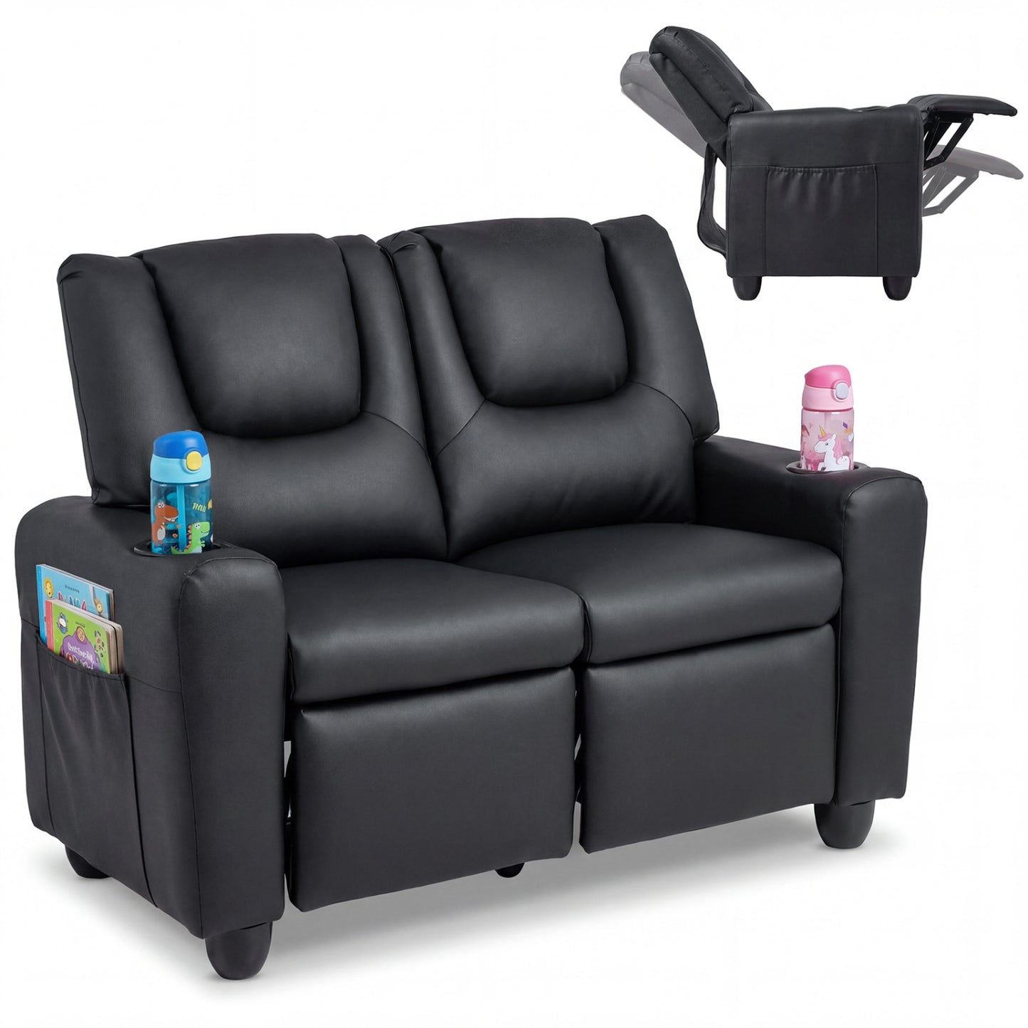 Kids Double Recliner Sofa with Cup Holders - 2 Seater