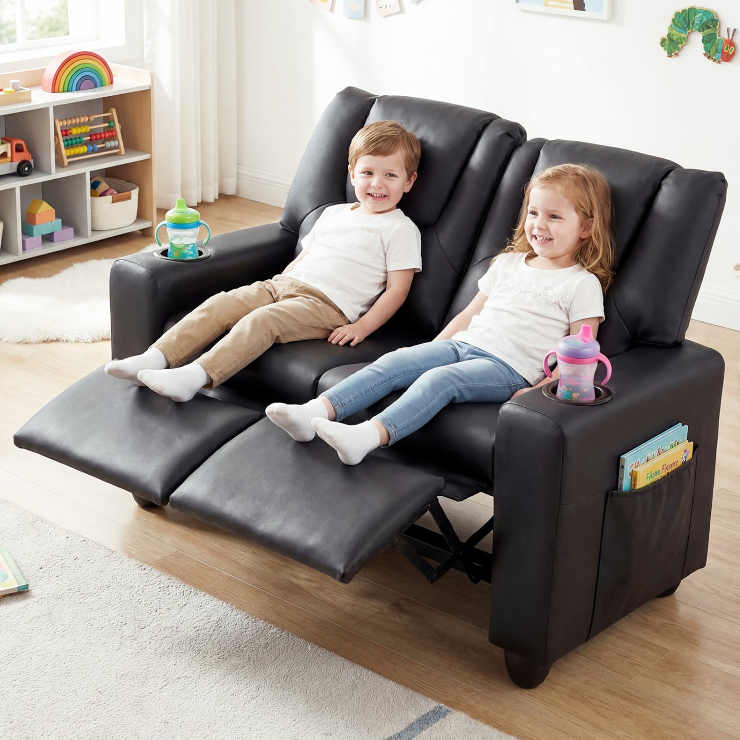 Kids Double Recliner Sofa with Cup Holders - 2 Seater