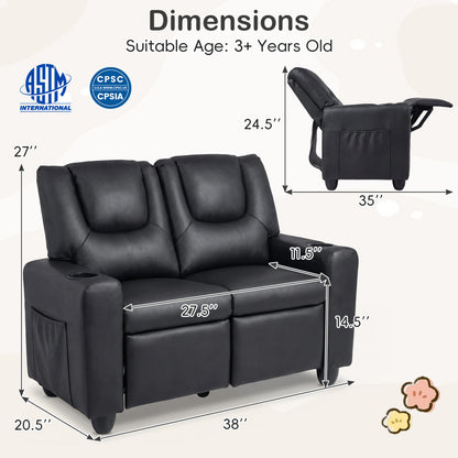 Kids Double Recliner Sofa with Cup Holders - 2 Seater