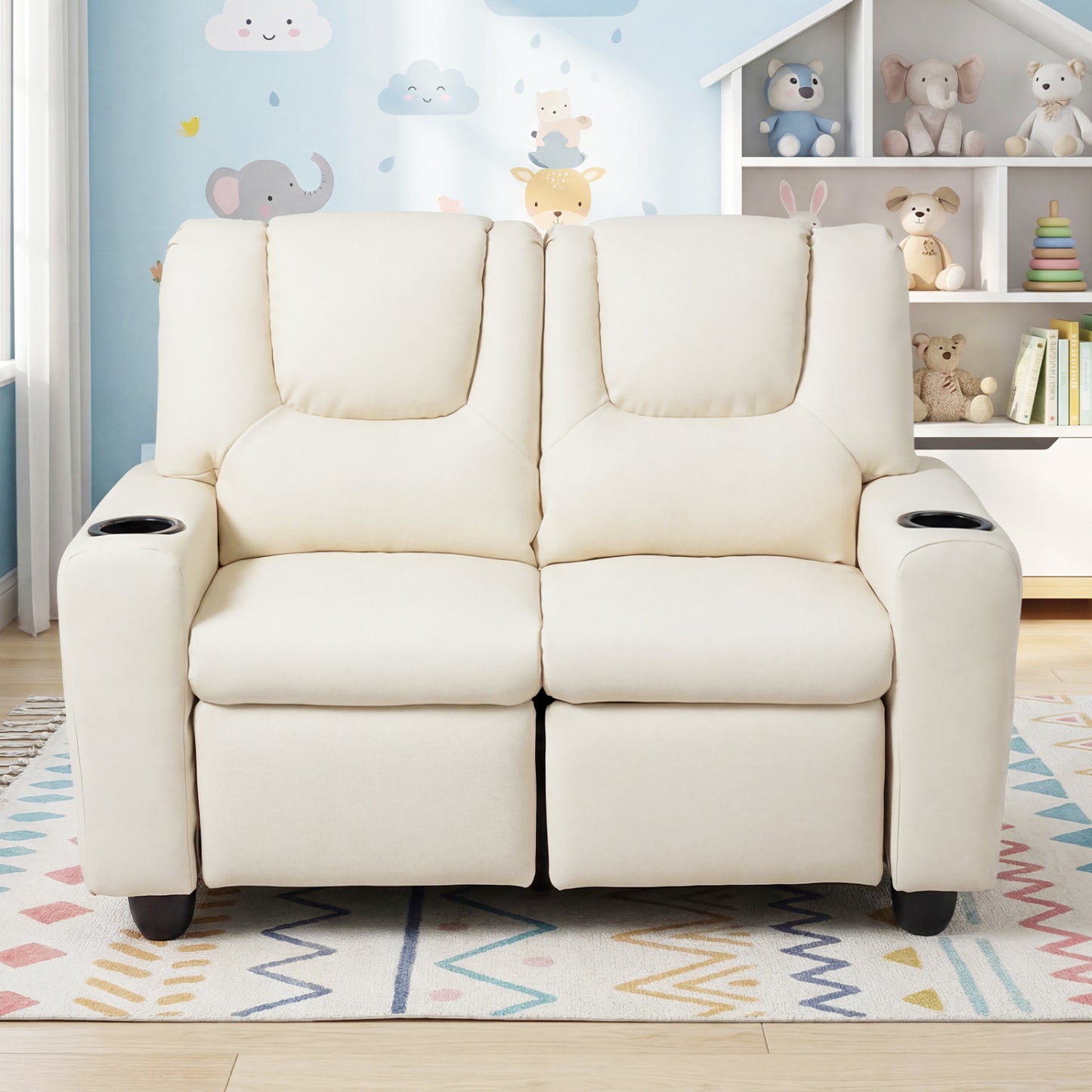 Kids Double Recliner Sofa with Cup Holders - 2 Seater