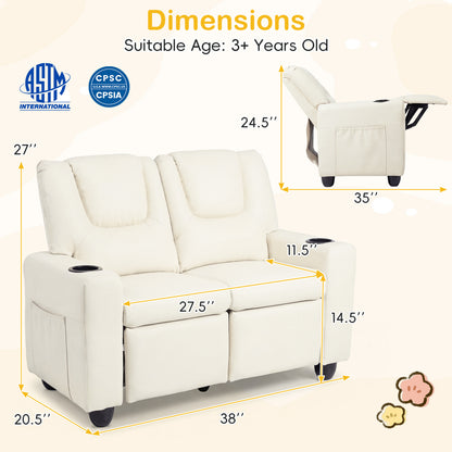 Kids Double Recliner Sofa with Cup Holders - 2 Seater