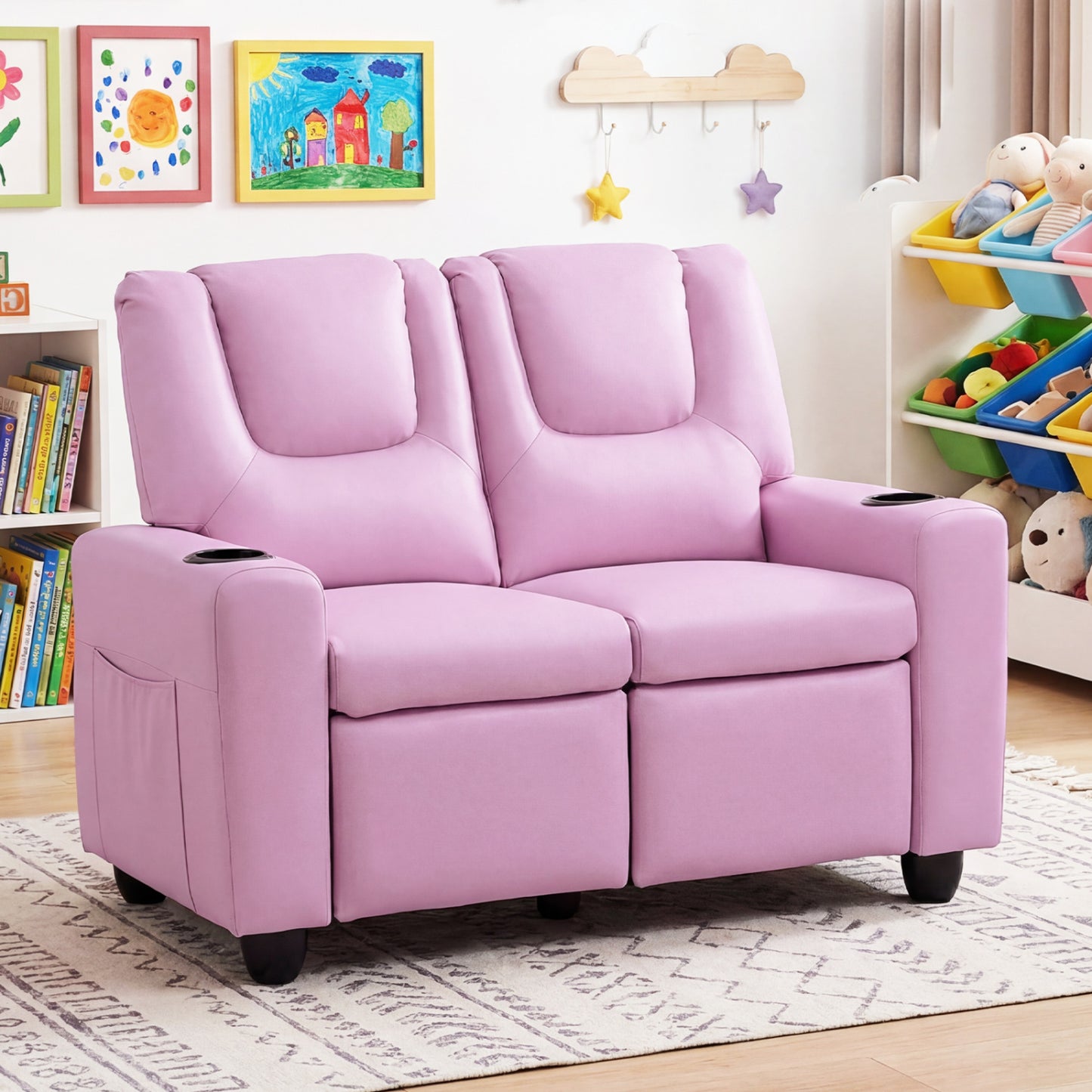Kids Double Recliner Sofa with Cup Holders - 2 Seater