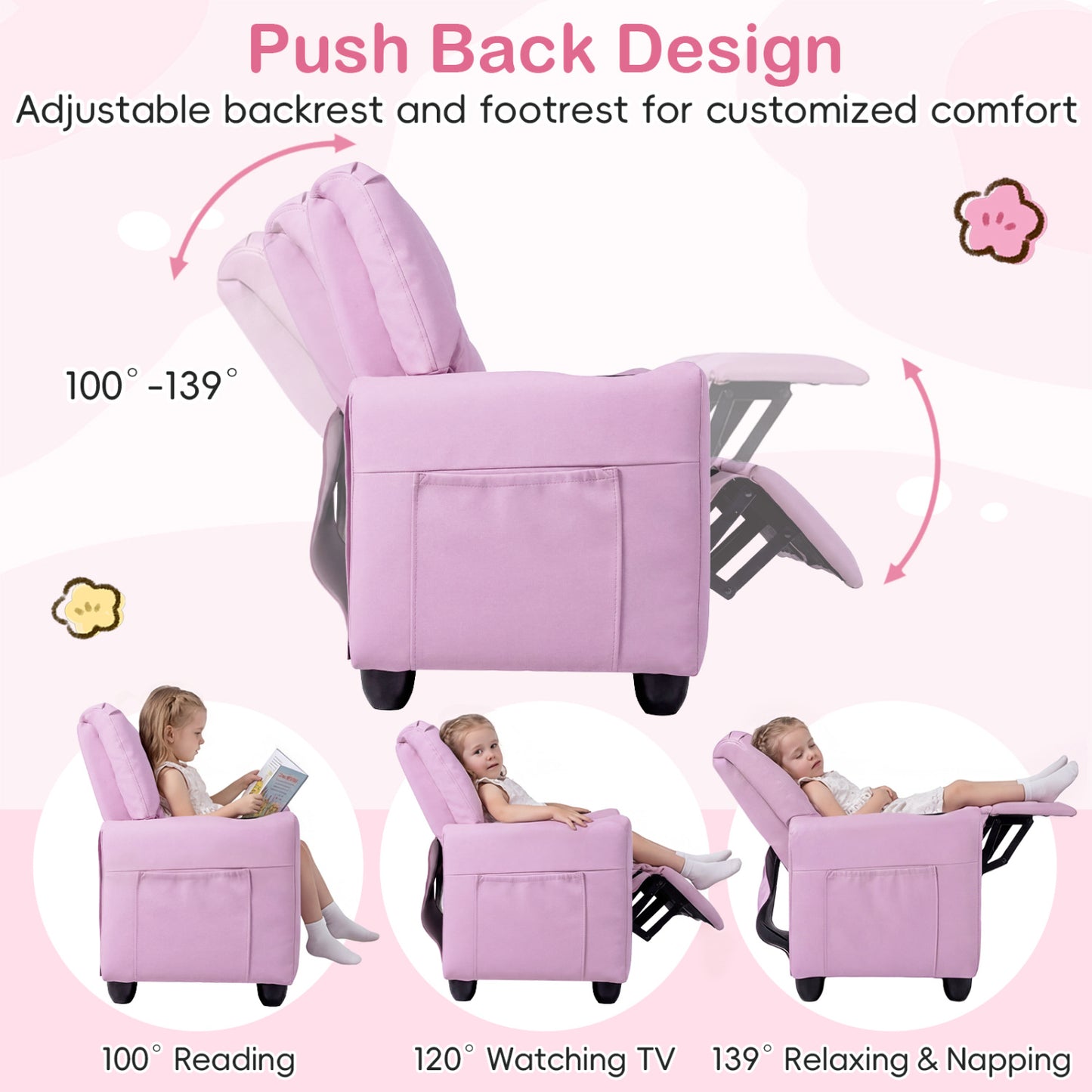 Kids Double Recliner Sofa with Cup Holders - 2 Seater