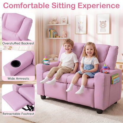 Kids Double Recliner Sofa with Cup Holders - 2 Seater