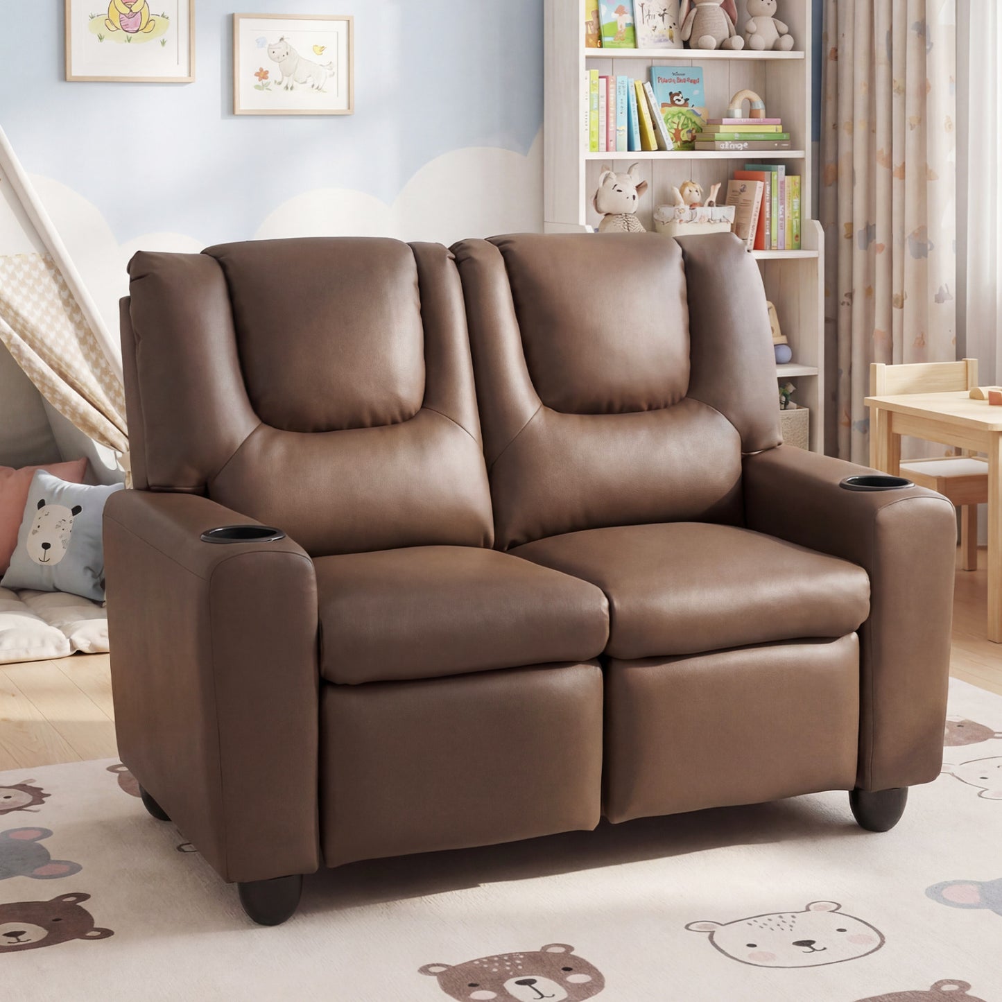 Kids Double Recliner Sofa with Cup Holders - 2 Seater