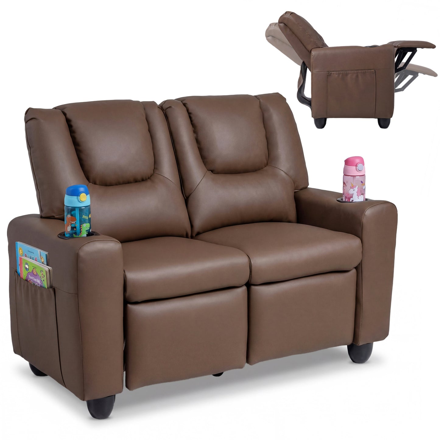 Kids Double Recliner Sofa with Cup Holders - 2 Seater