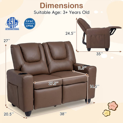 Kids Double Recliner Sofa with Cup Holders - 2 Seater