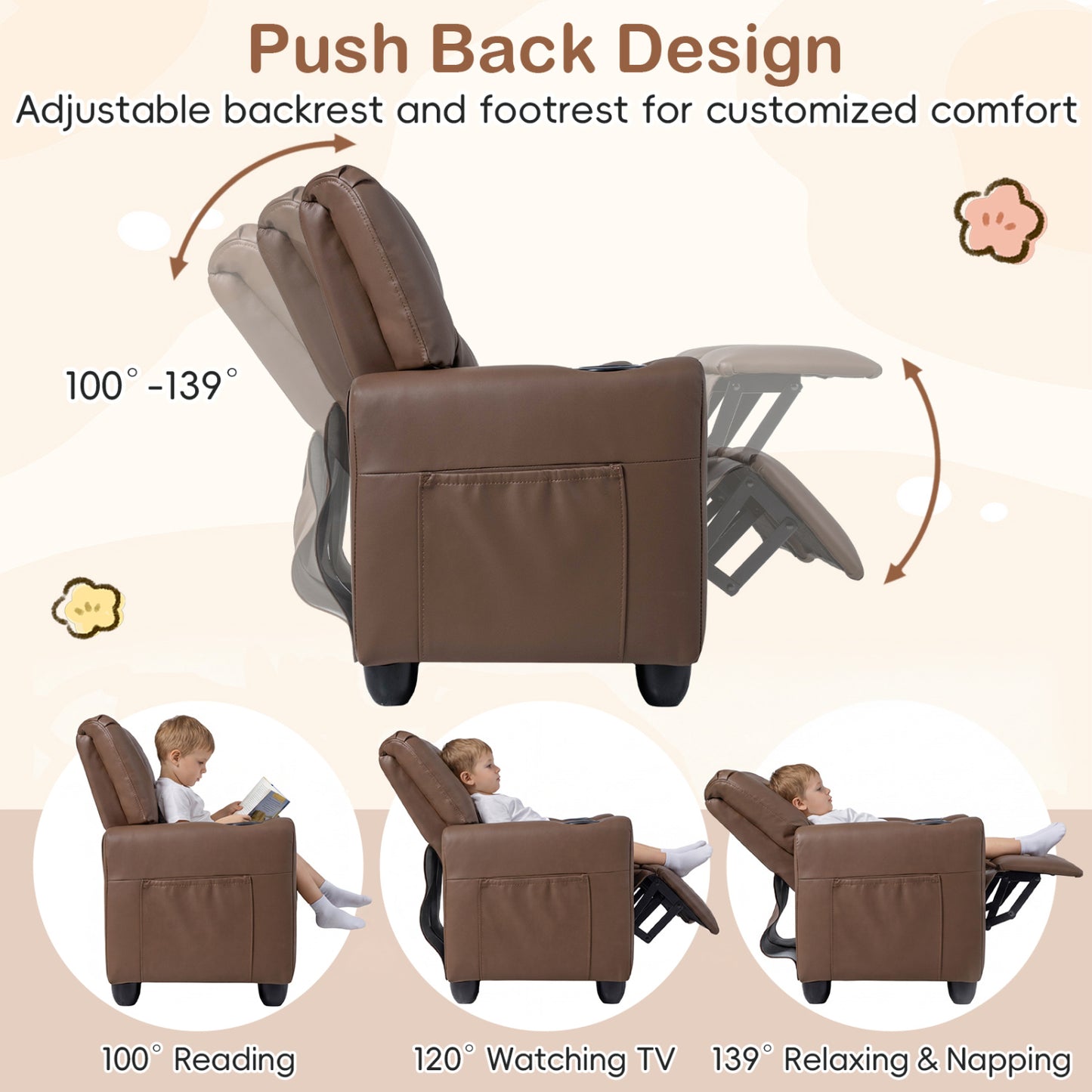 Kids Double Recliner Sofa with Cup Holders - 2 Seater