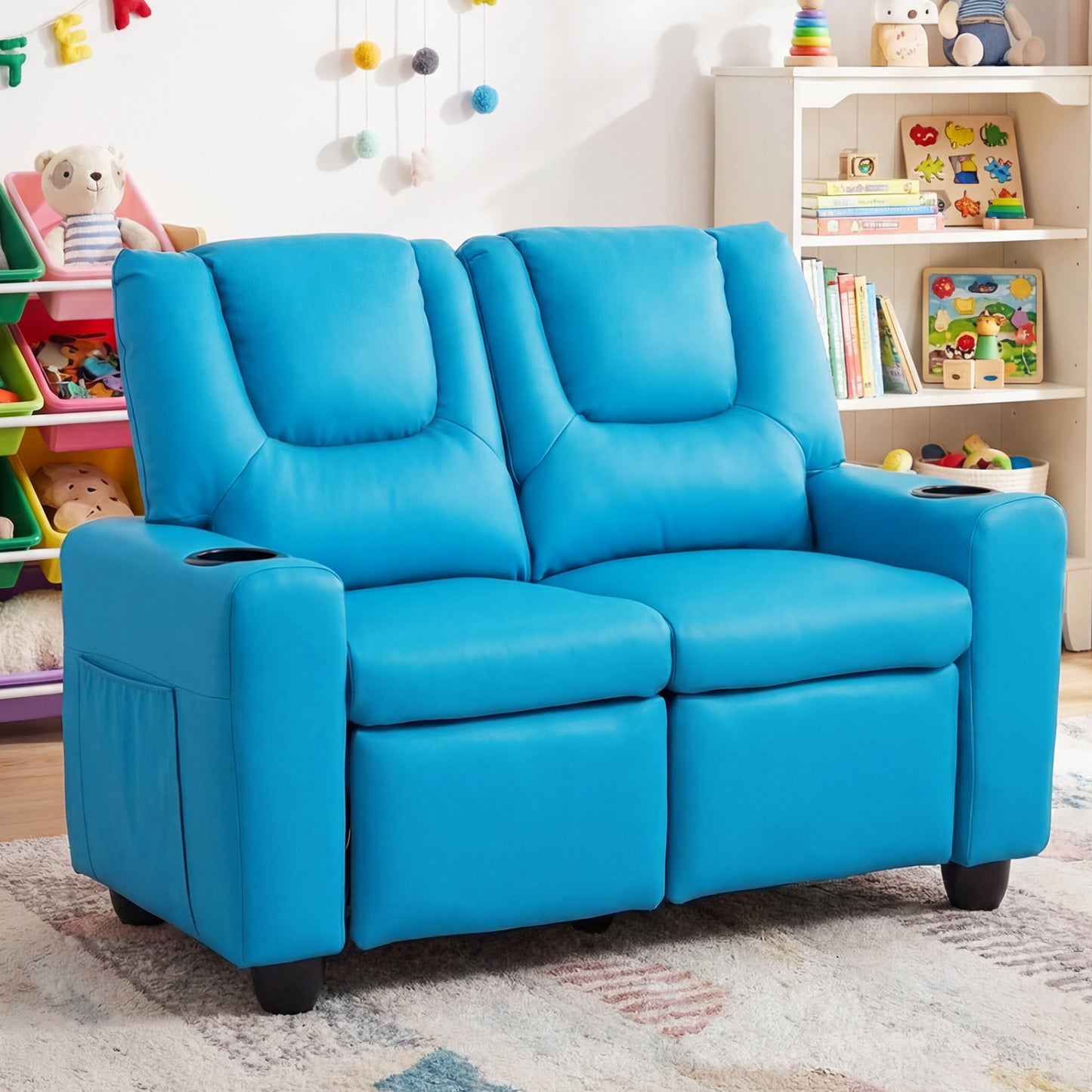 Kids Double Recliner Sofa with Cup Holders - 2 Seater