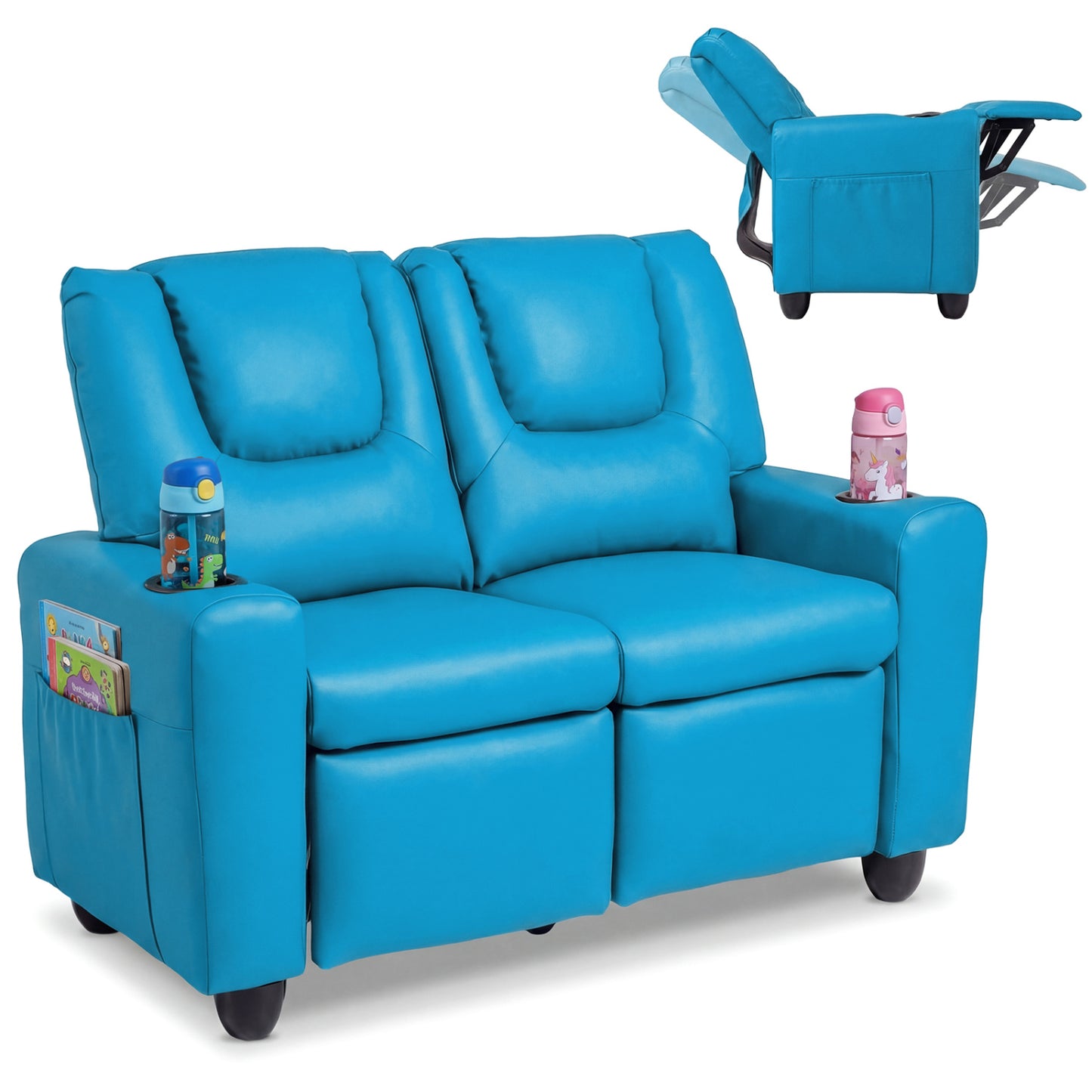 Kids Double Recliner Sofa with Cup Holders - 2 Seater