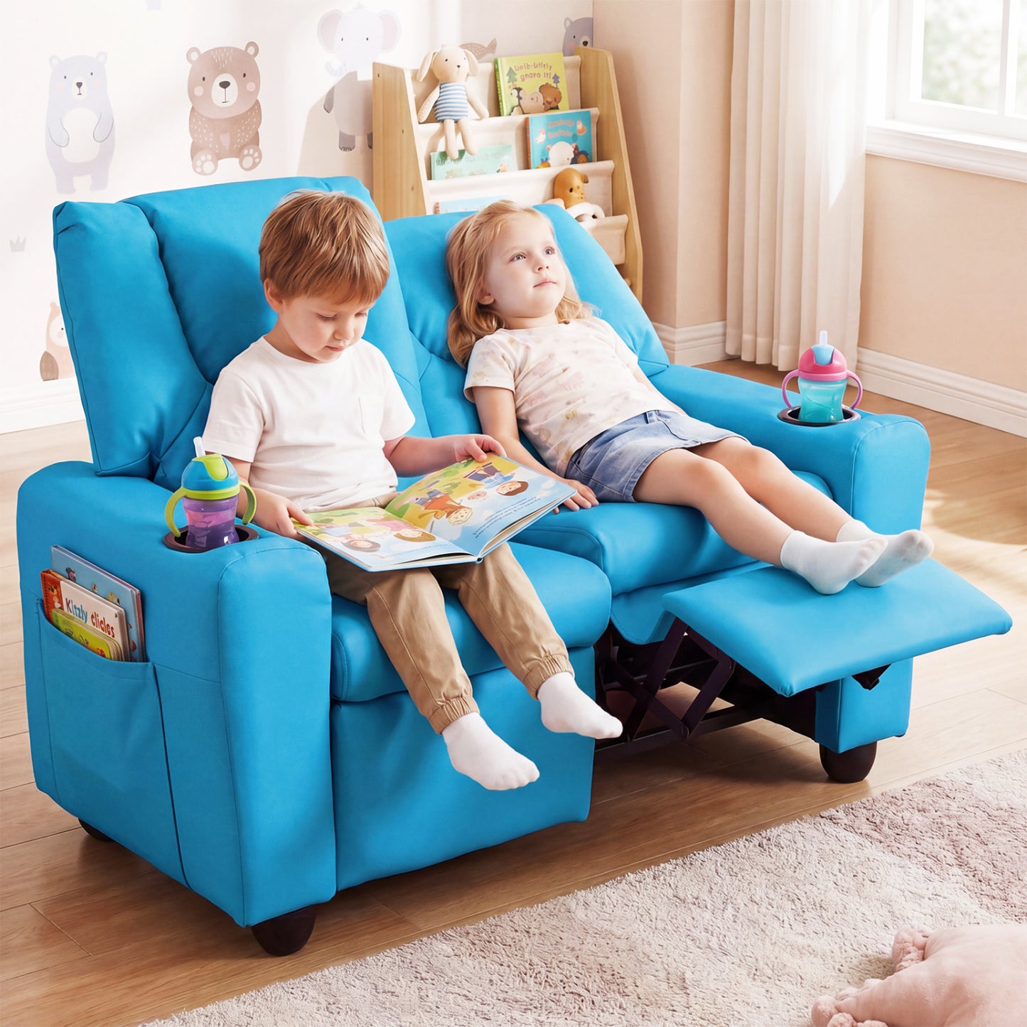 Kids Double Recliner Sofa with Cup Holders - 2 Seater
