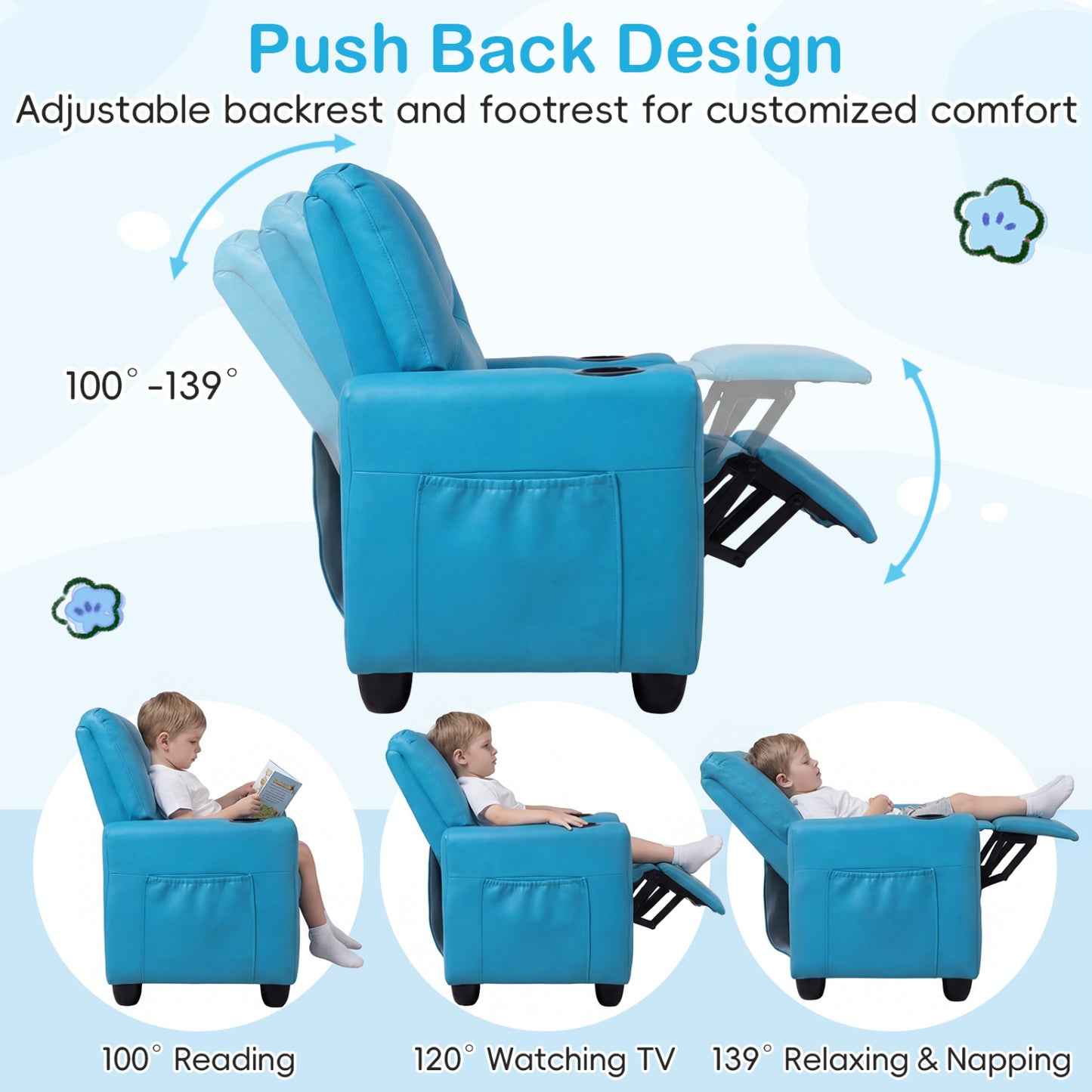 Kids Double Recliner Sofa with Cup Holders - 2 Seater