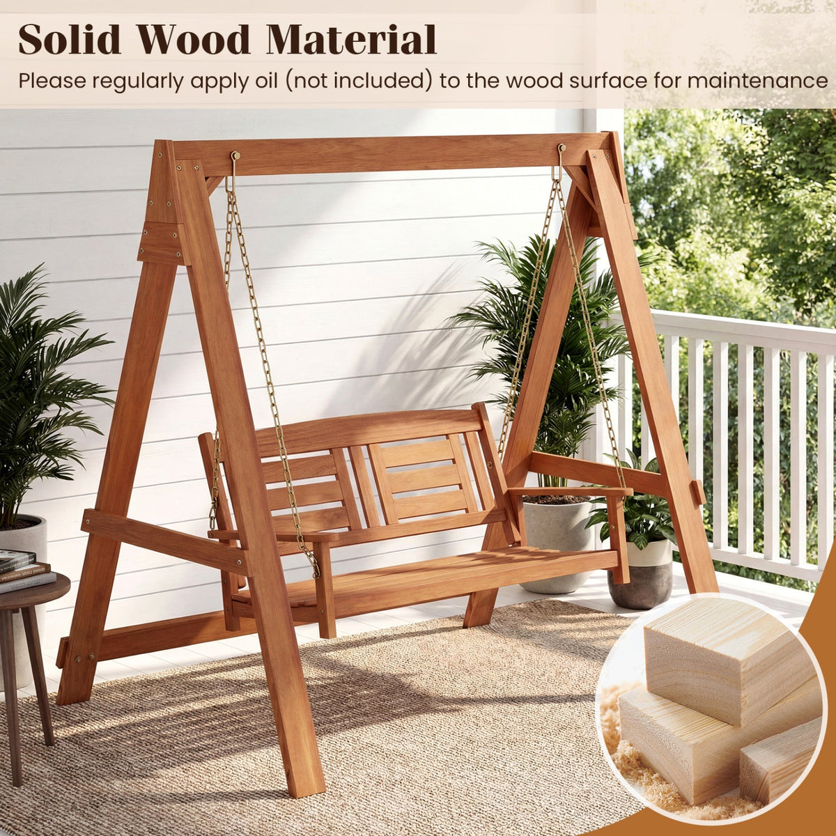 2-Seater Porch Swing with Stand and Adjustable Chains