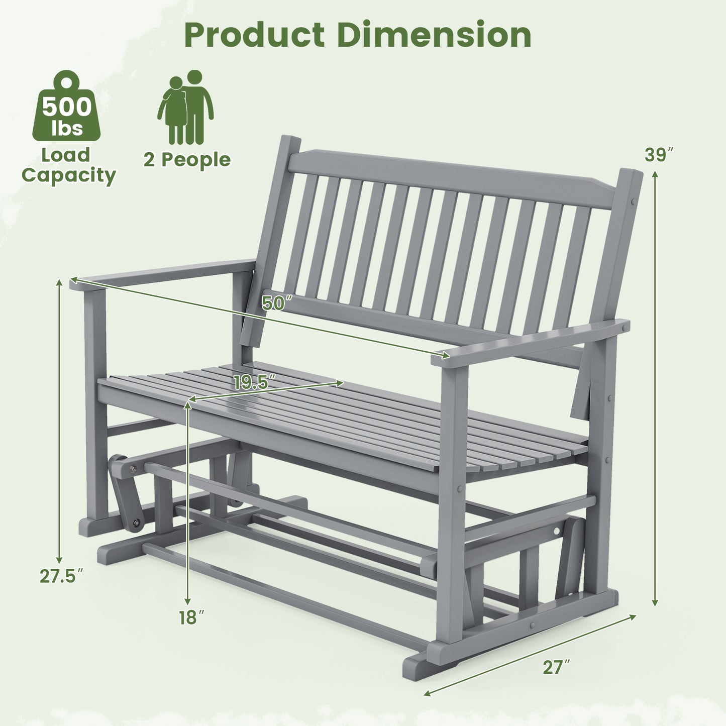 Outdoor Glider Bench 2-Seat with Armrests