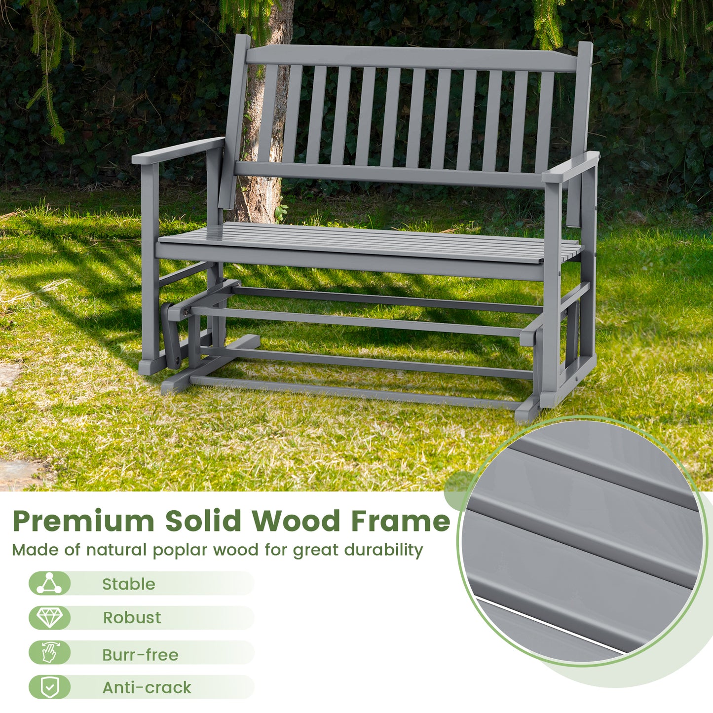 Outdoor Glider Bench 2-Seat with Armrests