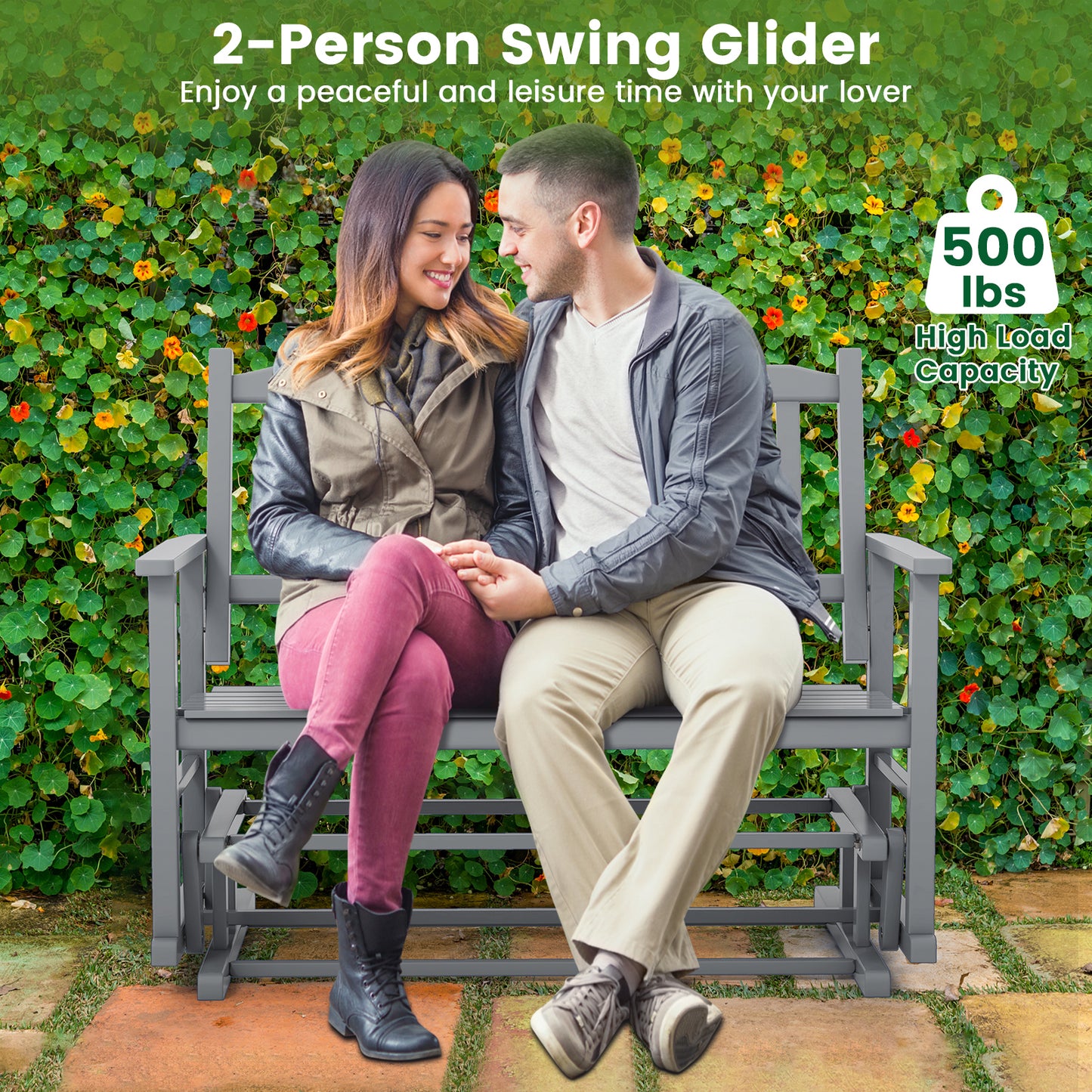 Outdoor Glider Bench 2-Seat with Armrests