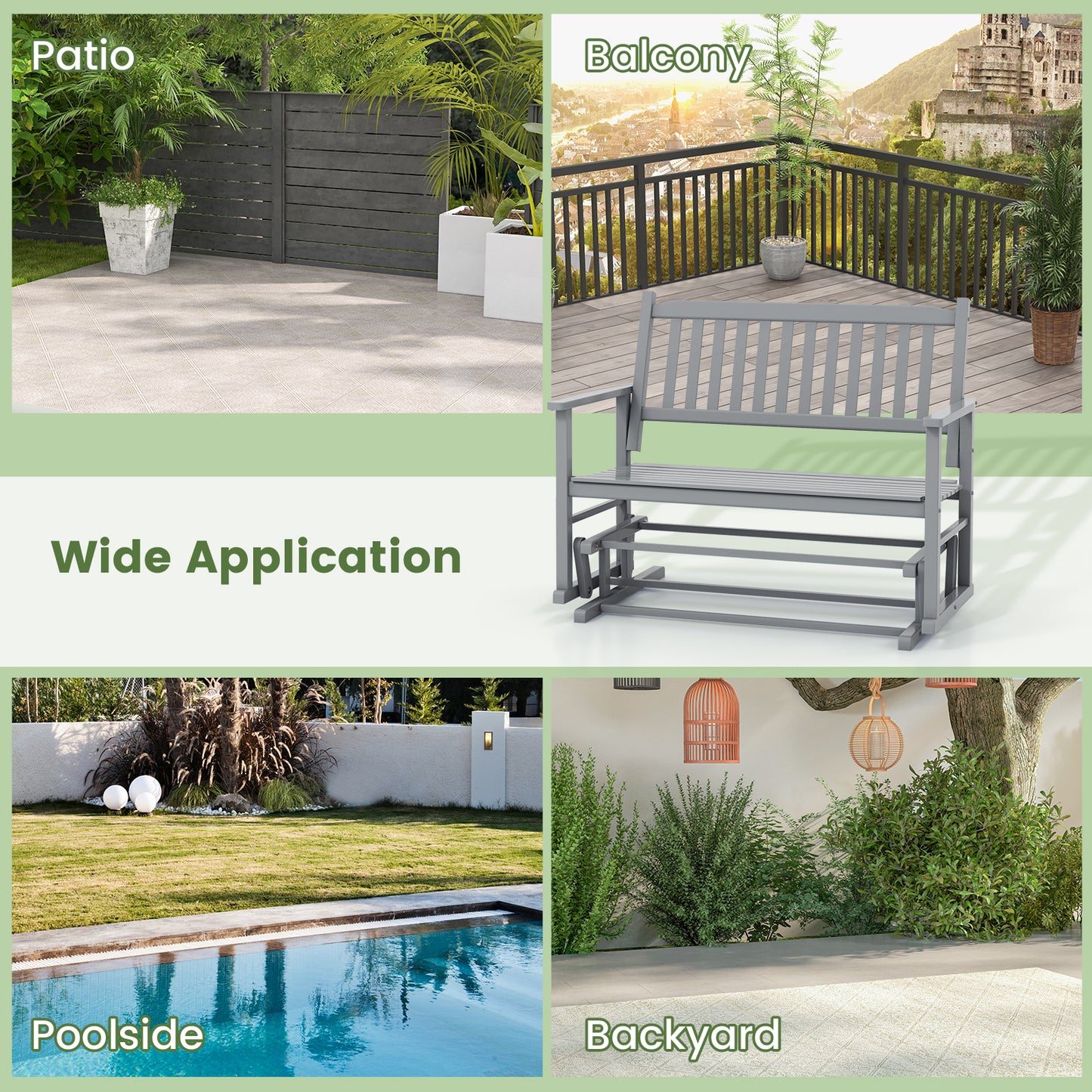 Outdoor Glider Bench 2-Seat with Armrests