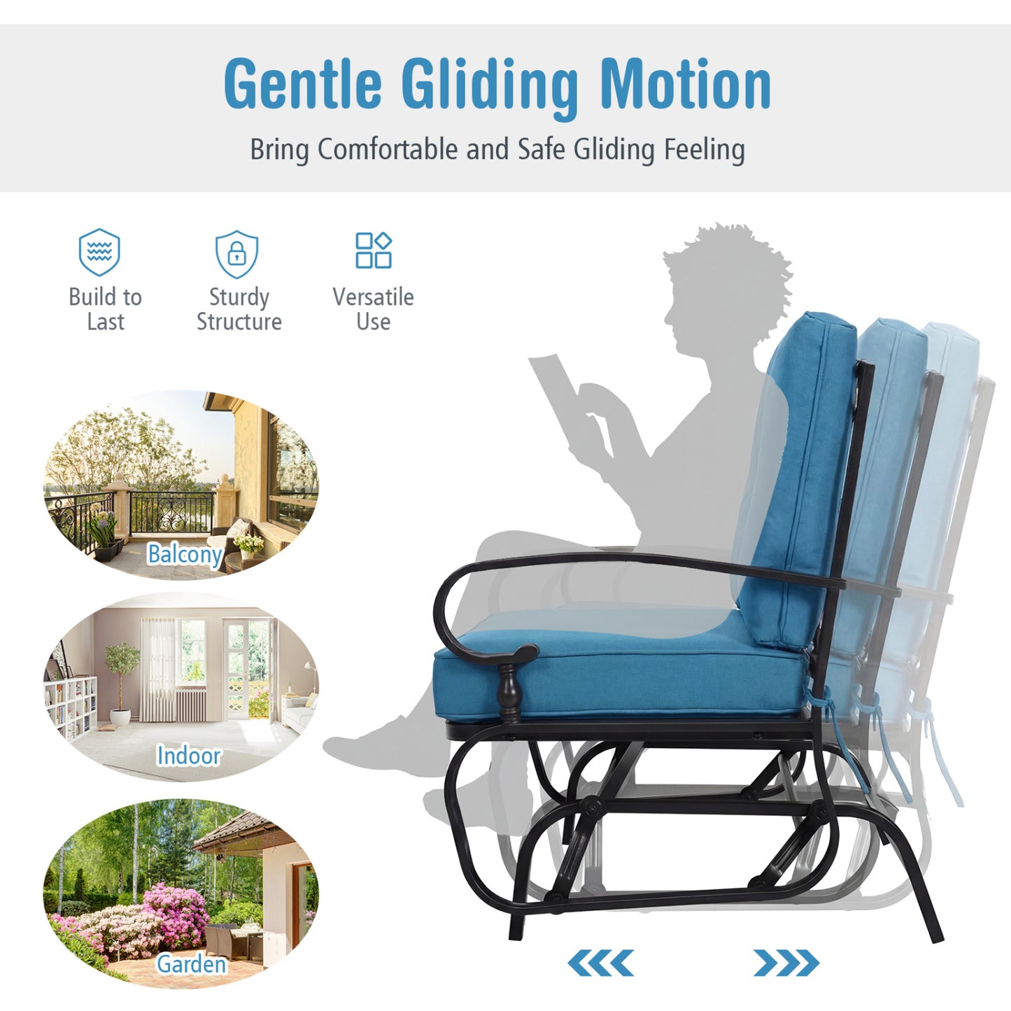 2-Seat Outdoor Swing Glider Chair with Cushions