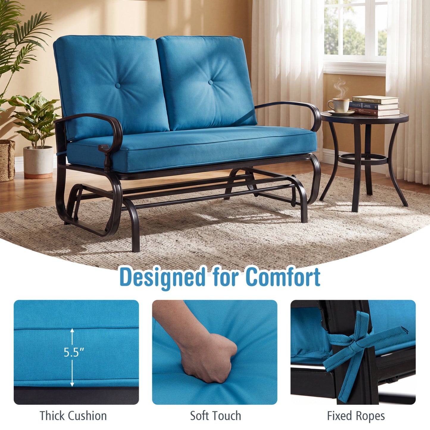 2-Seat Outdoor Swing Glider Chair with Cushions